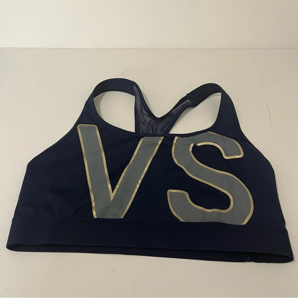 Victoria Sport VS Logo Navy Blue Sports Bra Mesh Racerback Womens Size L